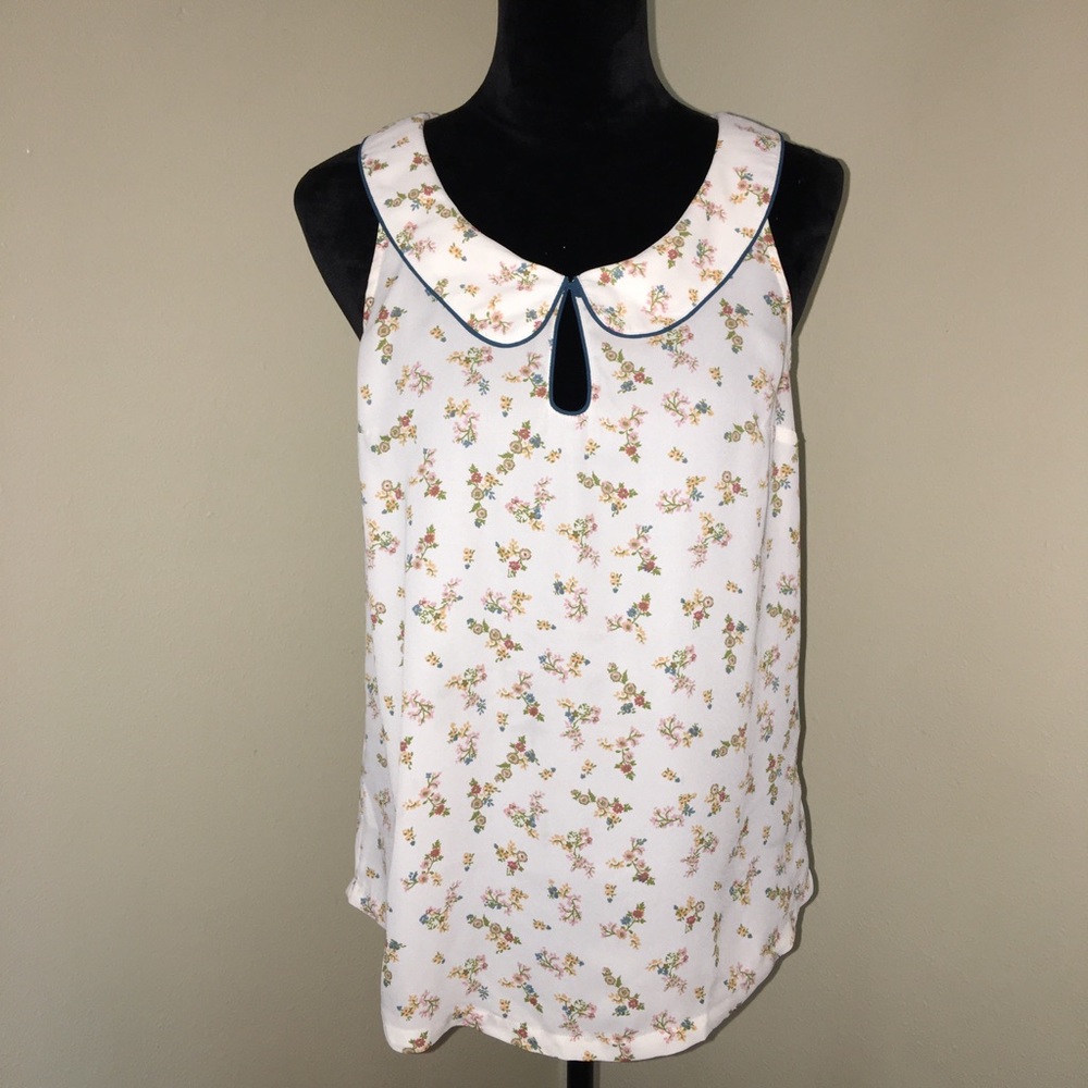ModCloth Ivory Floral Sleeveless Blouse Medium